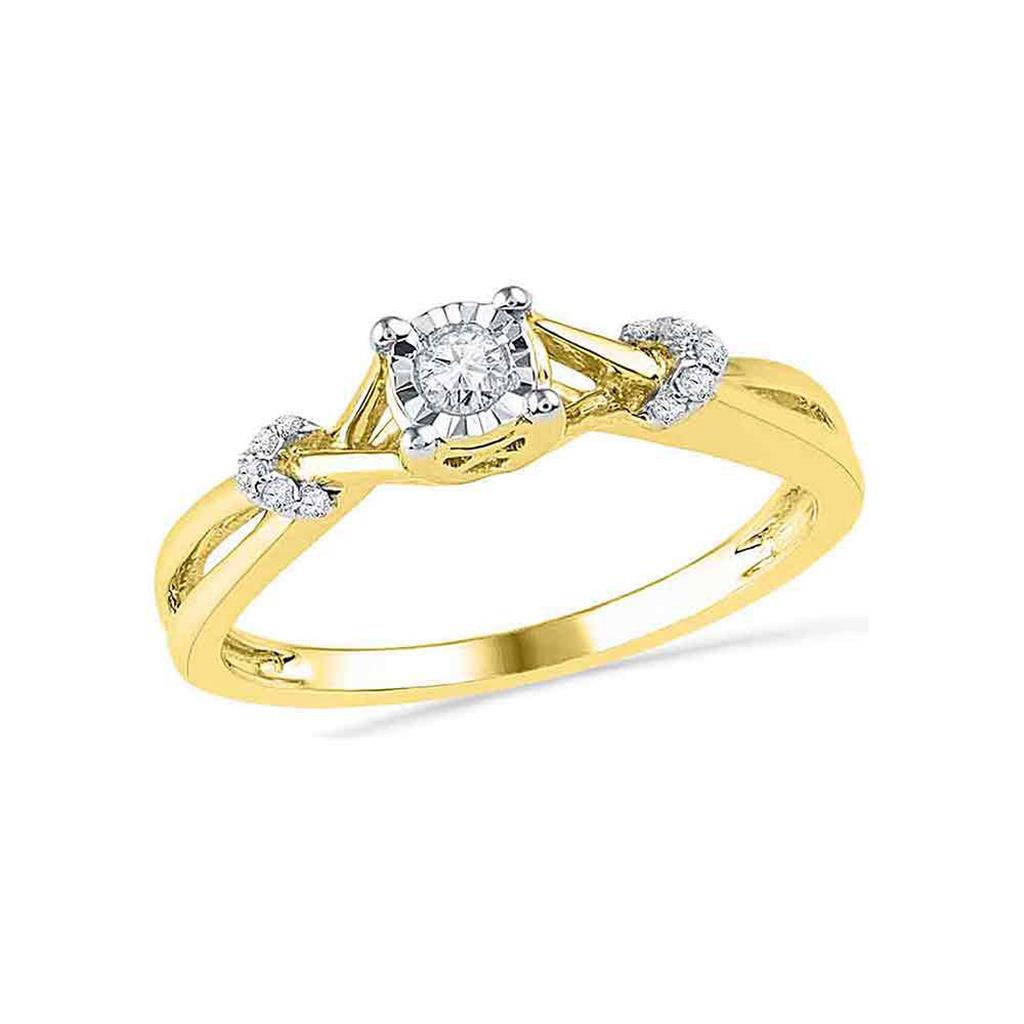 Image of ID 1 10k Yellow Gold Round Diamond Solitaire Twist Promise Ring 1/10 Cttw