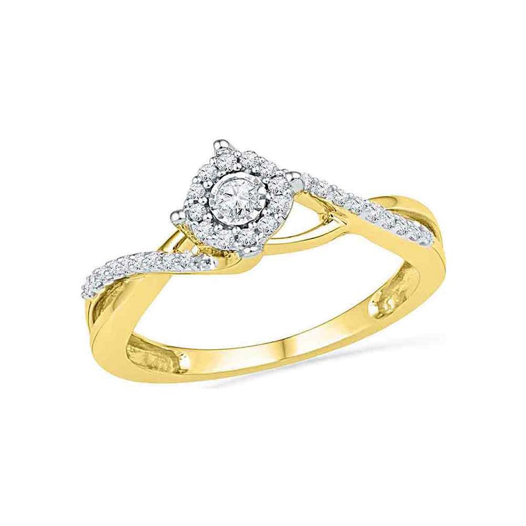 Image of ID 1 10k Yellow Gold Round Diamond Solitaire Twist Promise Ring 1/5 Cttw