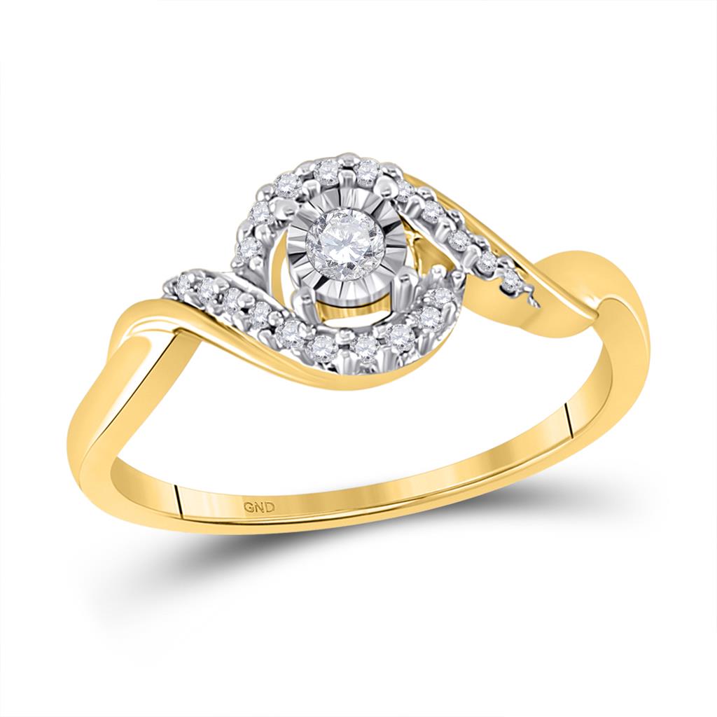 Image of ID 1 10k Yellow Gold Round Diamond Solitaire Twist Promise Ring 1/6 Cttw