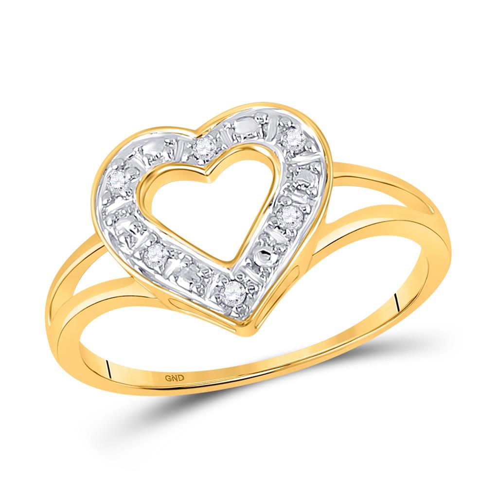 Image of ID 1 10k Yellow Gold Round Diamond Split-shank Heart Ring 1/20 Cttw