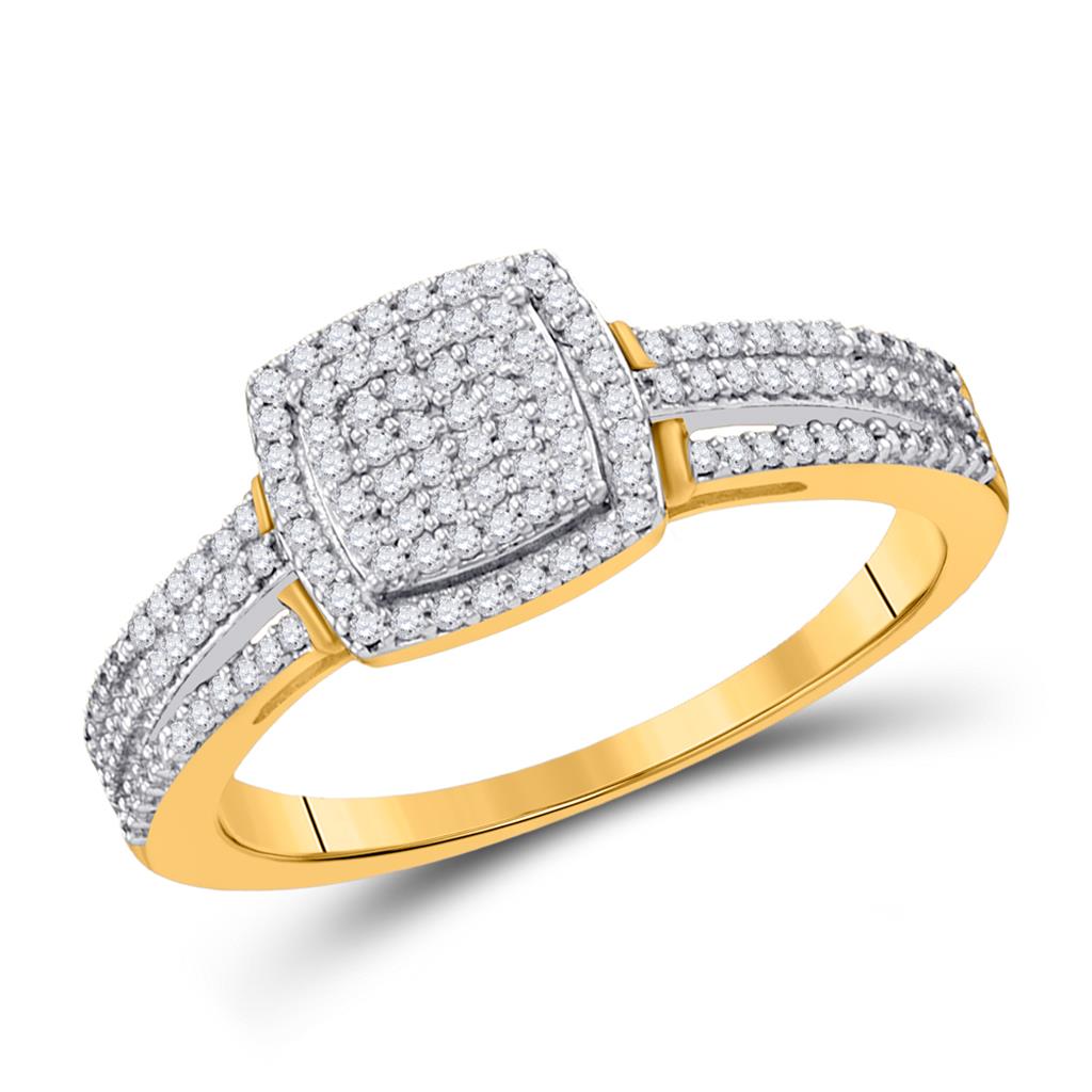 Image of ID 1 10k Yellow Gold Round Diamond Square Bridal Engagement Ring 1/4 Cttw
