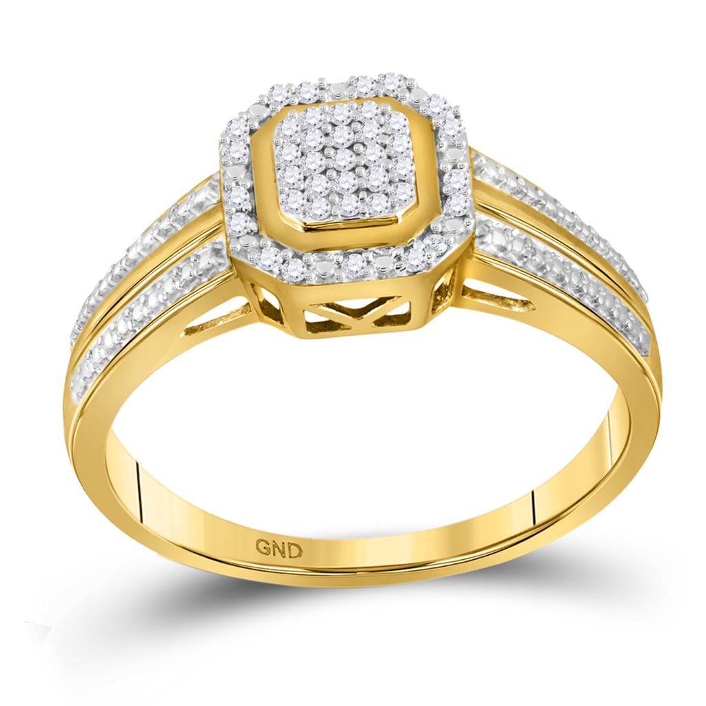 Image of ID 1 10k Yellow Gold Round Diamond Square Cluster Bridal Engagement Ring 1/10 Cttw
