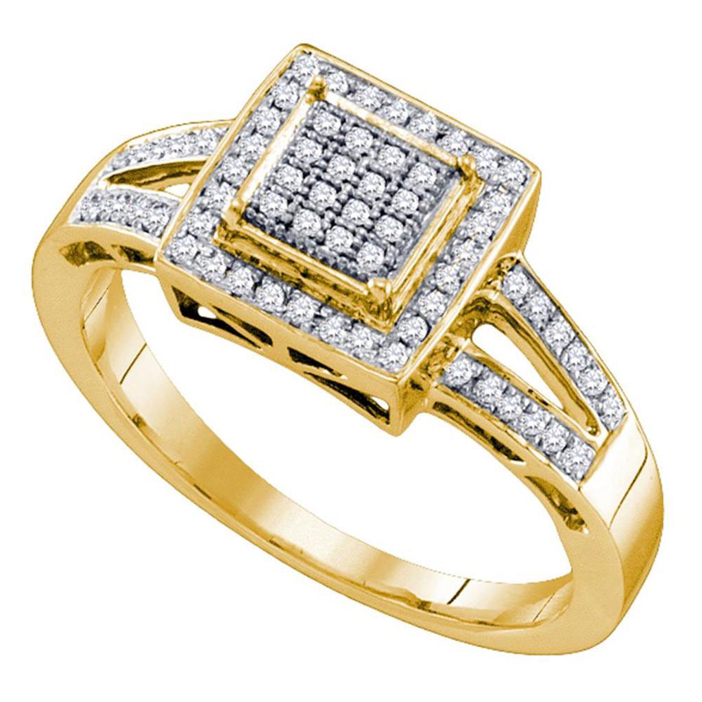Image of ID 1 10k Yellow Gold Round Diamond Square Cluster Bridal Engagement Ring 1/5 Cttw