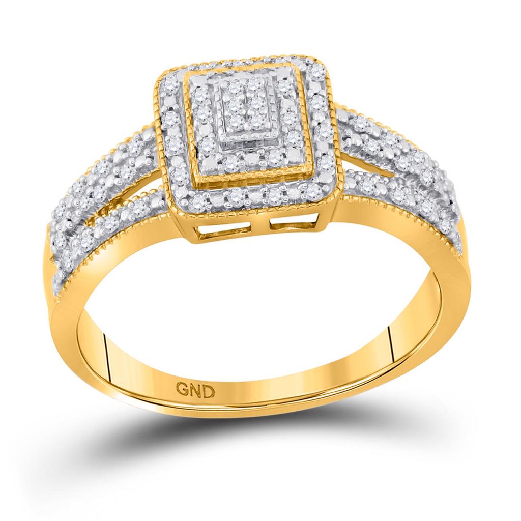 Image of ID 1 10k Yellow Gold Round Diamond Square Cluster Bridal Engagement Ring 1/6 Cttw