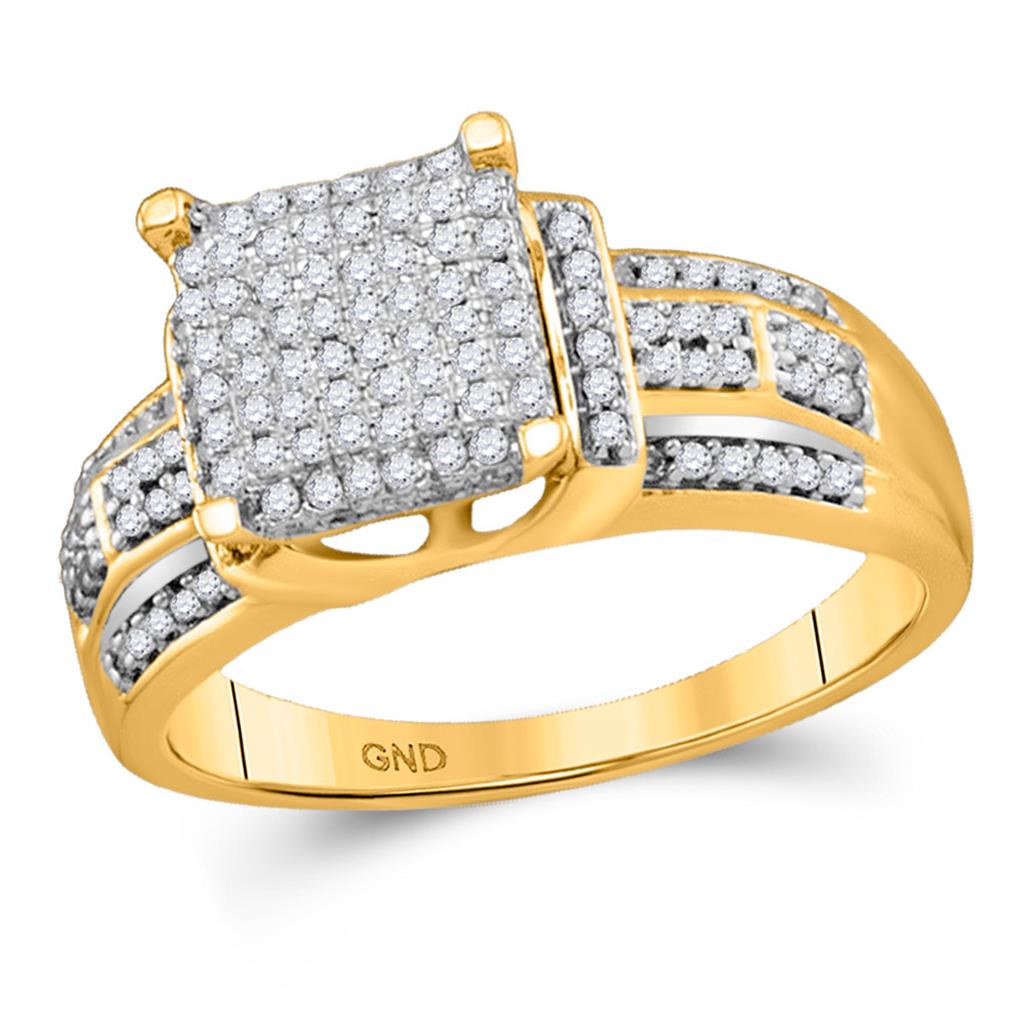 Image of ID 1 10k Yellow Gold Round Diamond Square Cluster Bridal Engagement Ring 3/8 Cttw