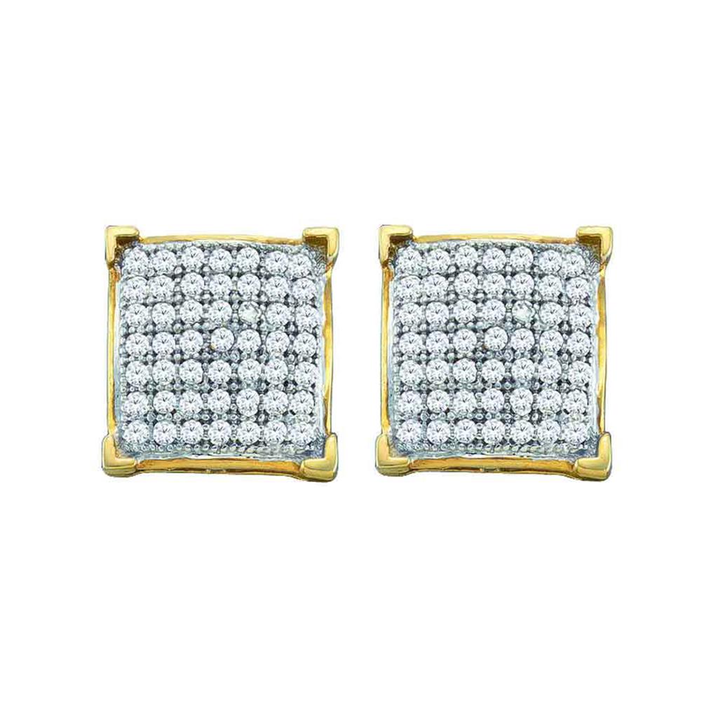 Image of ID 1 10k Yellow Gold Round Diamond Square Cluster Earrings 1/10 Cttw