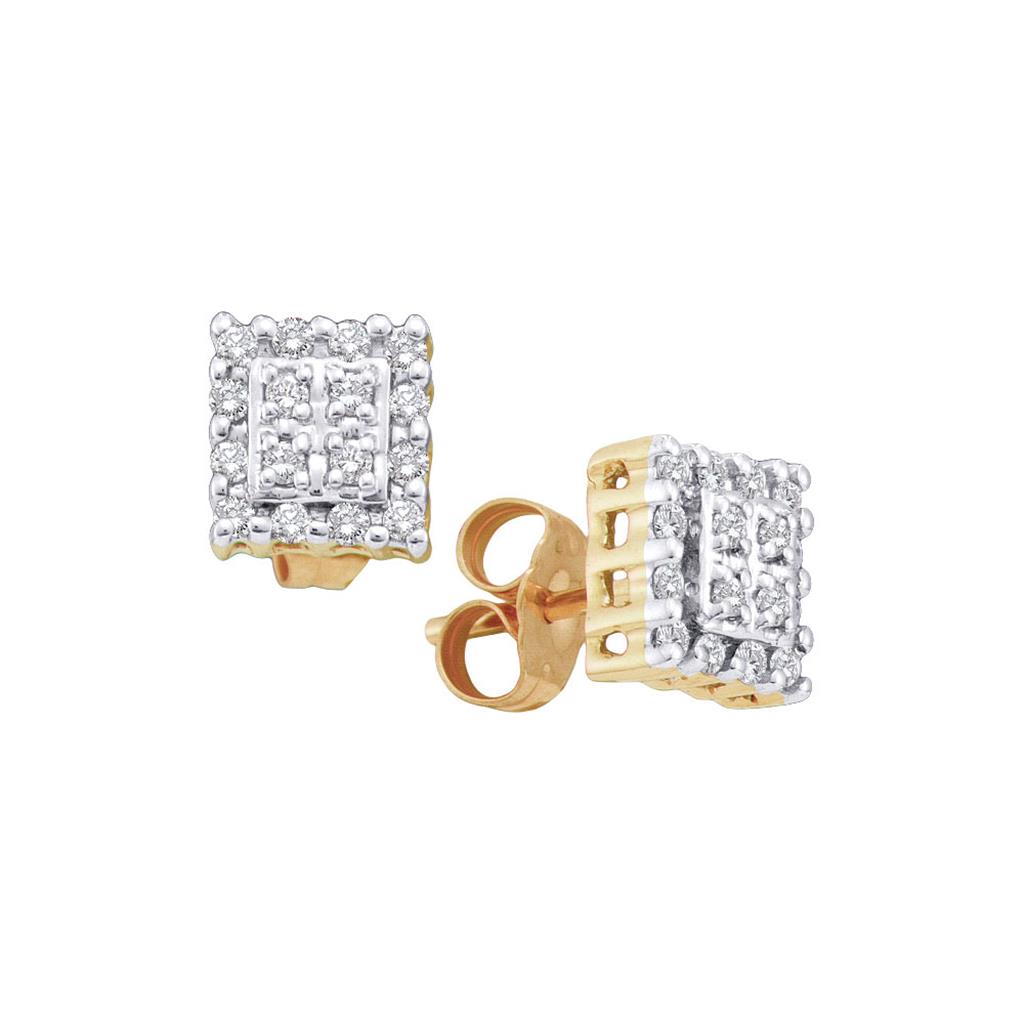 Image of ID 1 10k Yellow Gold Round Diamond Square Cluster Earrings 1/4 Cttw
