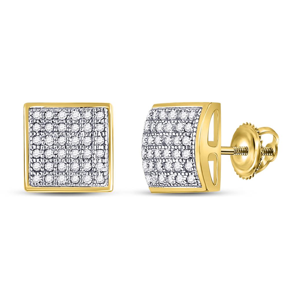 Image of ID 1 10k Yellow Gold Round Diamond Square Cluster Earrings 1/5 Cttw