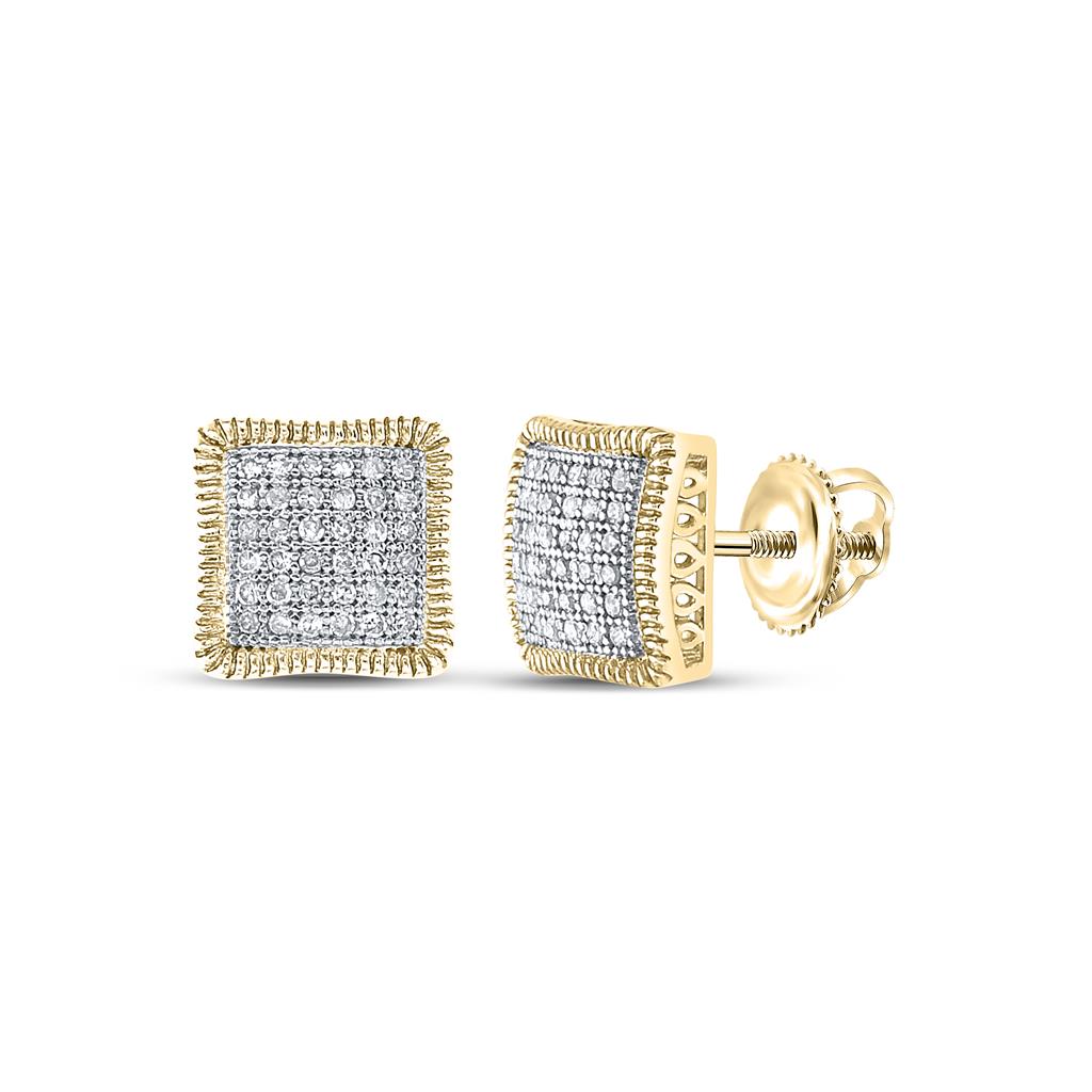 Image of ID 1 10k Yellow Gold Round Diamond Square Cluster Milgrain Earrings 1/4 Cttw