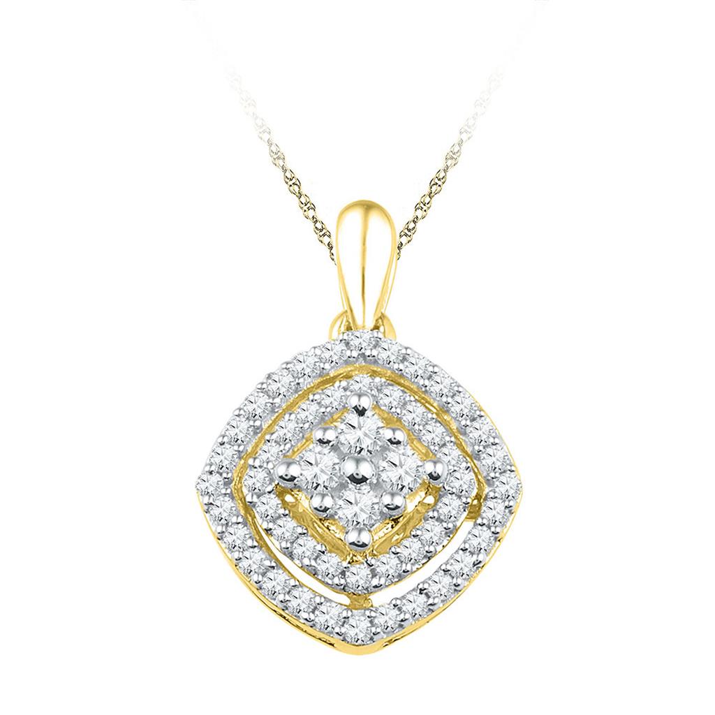Image of ID 1 10k Yellow Gold Round Diamond Square Cluster Pendant 1/2 Cttw
