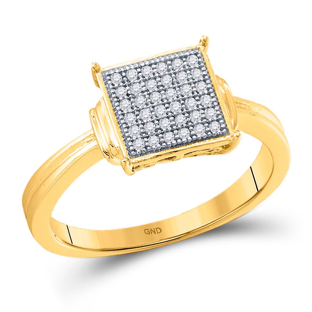 Image of ID 1 10k Yellow Gold Round Diamond Square Cluster Ring 1/10 Cttw