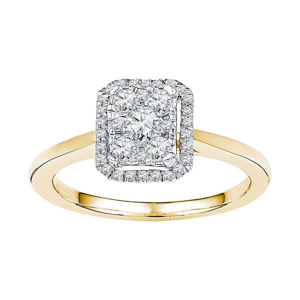 Image of ID 1 10k Yellow Gold Round Diamond Square Cluster Ring 1/3 Cttw