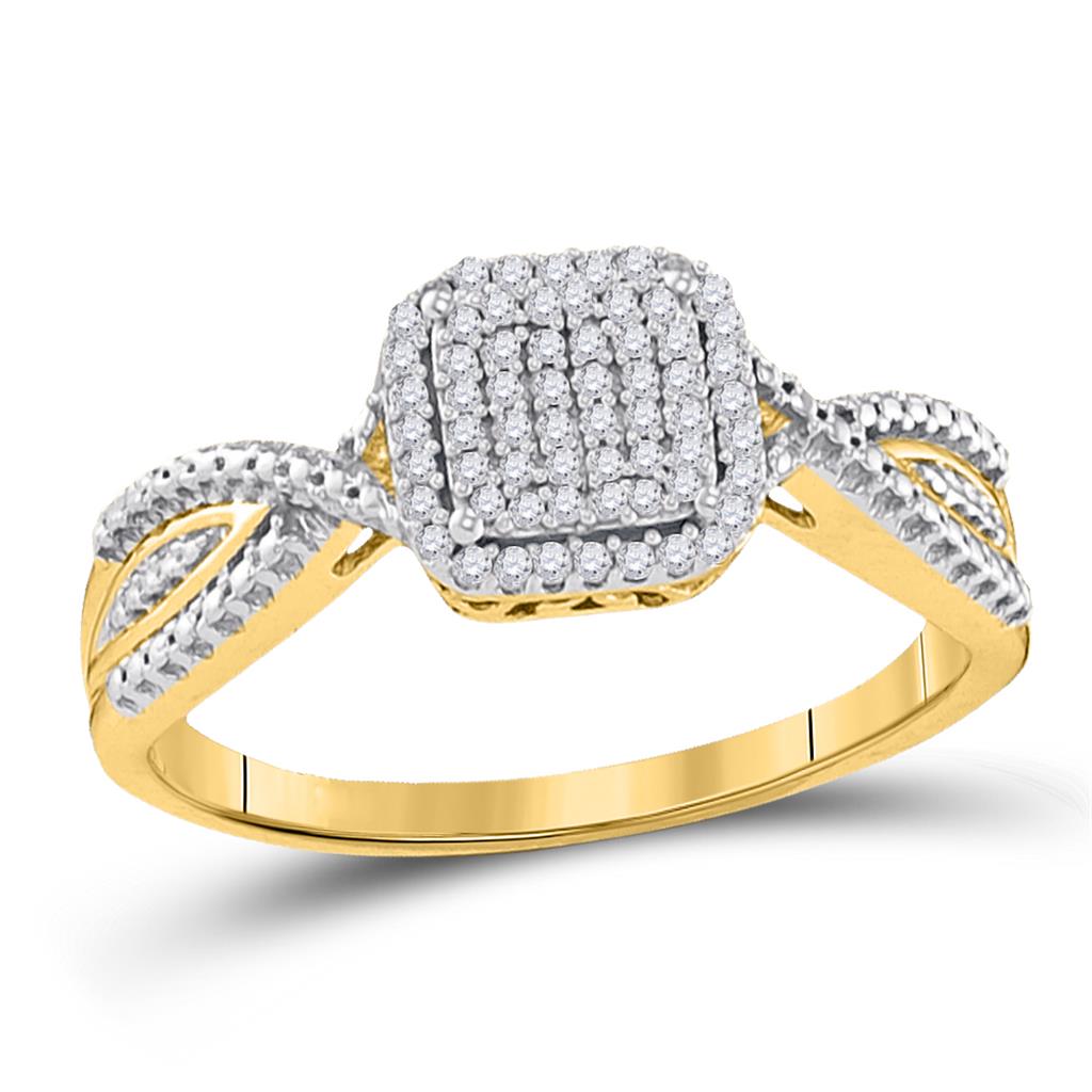 Image of ID 1 10k Yellow Gold Round Diamond Square Cluster Ring 1/6 Cttw