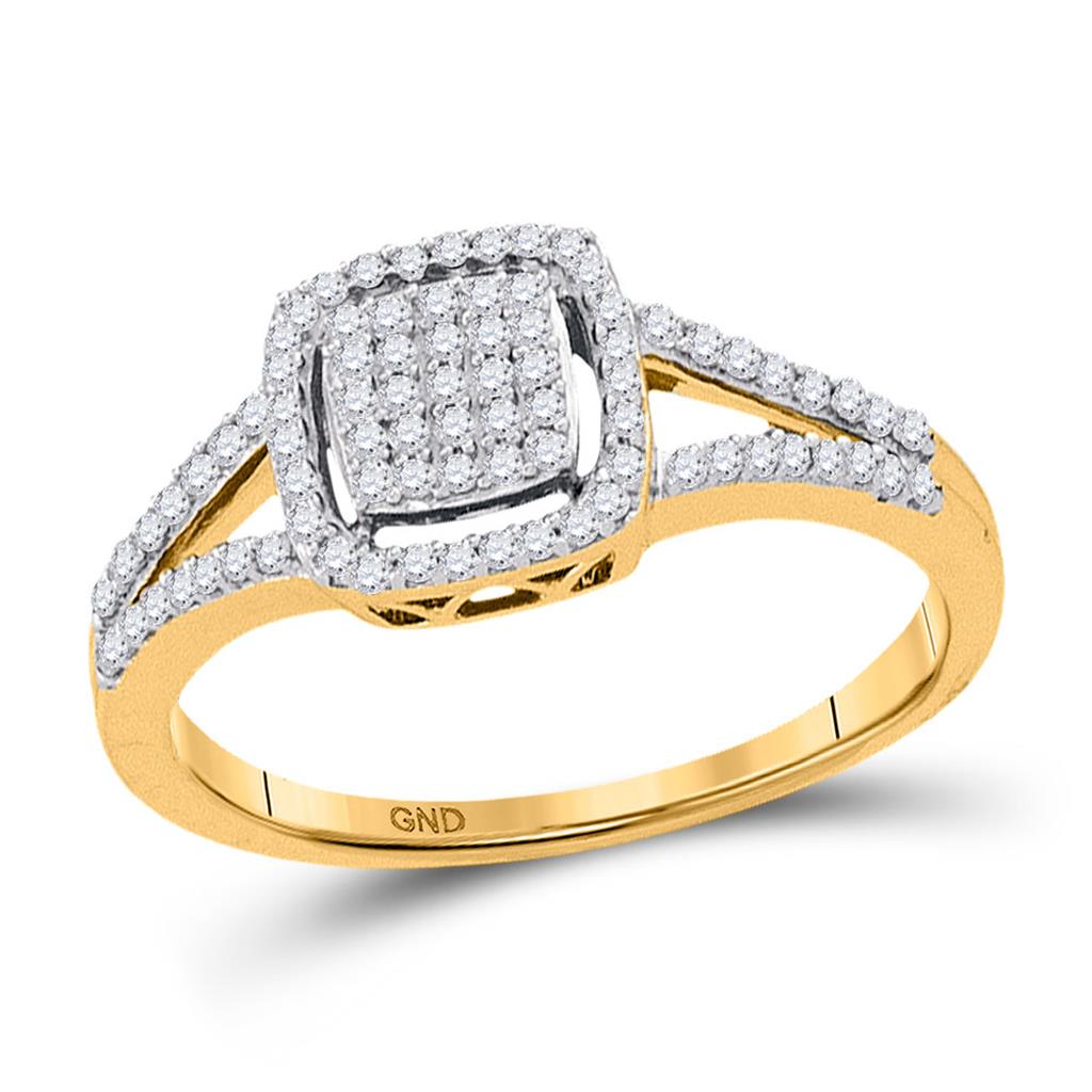 Image of ID 1 10k Yellow Gold Round Diamond Square Cluster Split-shank Ring 1/4 Cttw
