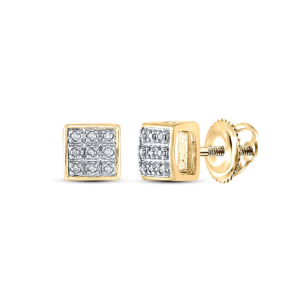 Image of ID 1 10k Yellow Gold Round Diamond Square Cluster Stud Earrings 1/20 Cttw