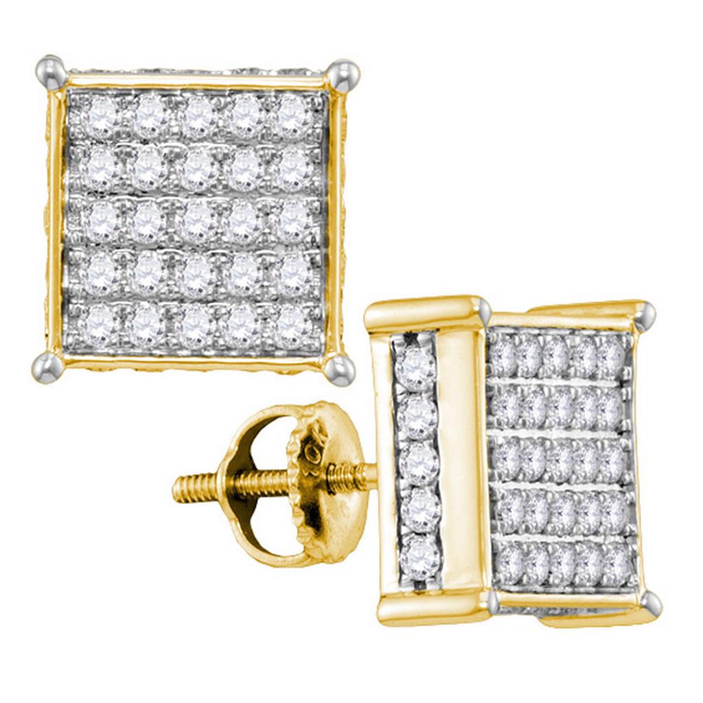 Image of ID 1 10k Yellow Gold Round Diamond Square Earrings 1 Cttw
