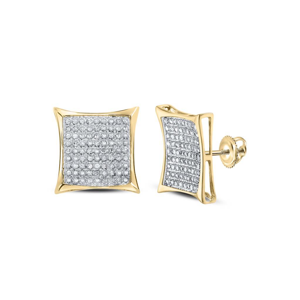 Image of ID 1 10k Yellow Gold Round Diamond Square Earrings 1/2 Cttw