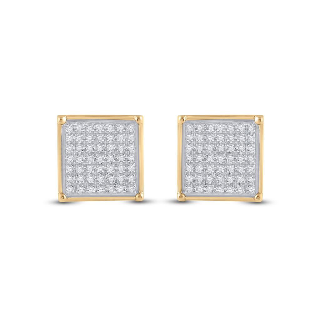 Image of ID 1 10k Yellow Gold Round Diamond Square Earrings 1/3 Cttw