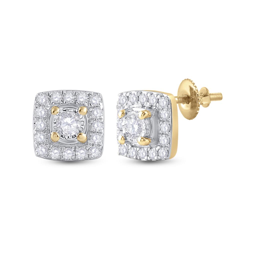 Image of ID 1 10k Yellow Gold Round Diamond Square Earrings 1/5 Cttw