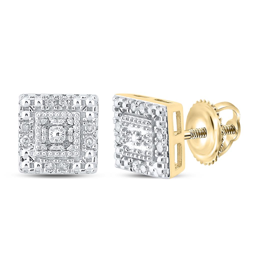 Image of ID 1 10k Yellow Gold Round Diamond Square Earrings 1/8 Cttw