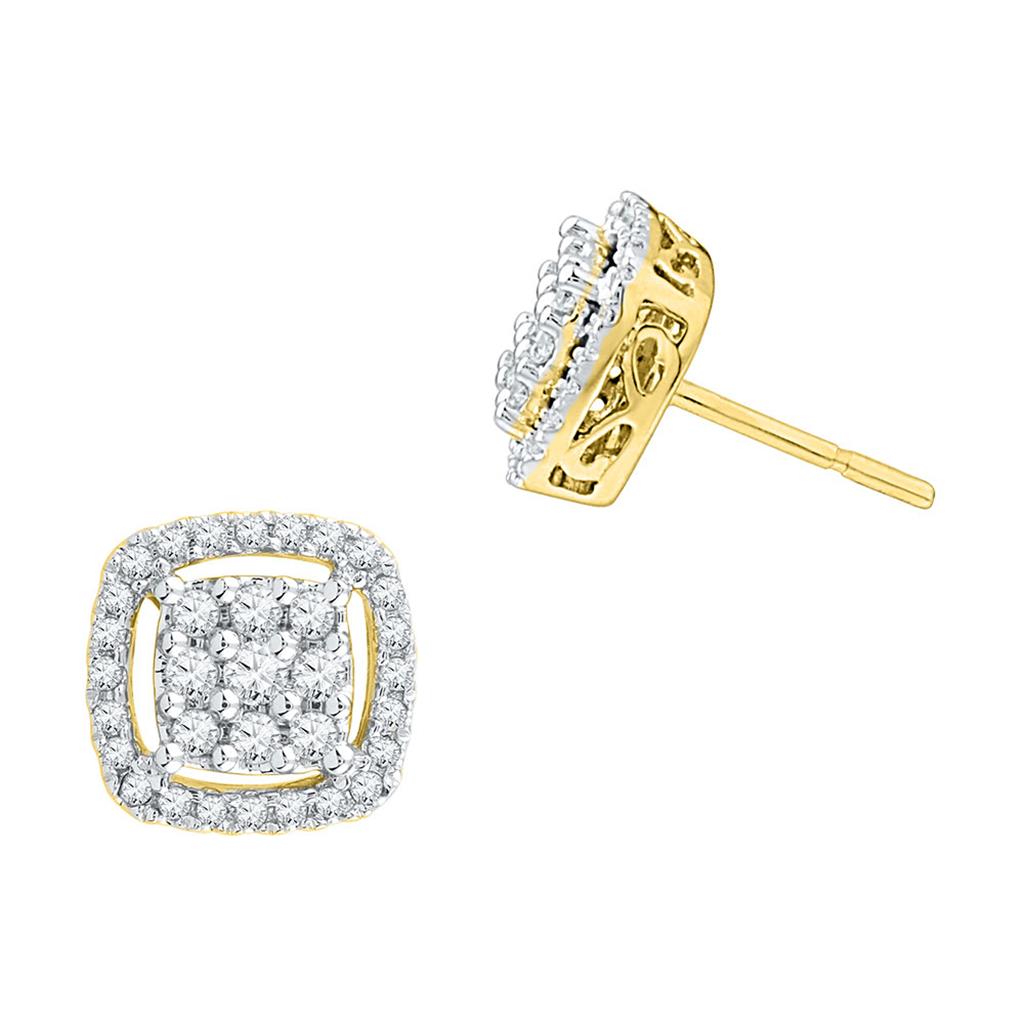 Image of ID 1 10k Yellow Gold Round Diamond Square Frame Cluster Earrings 1/2 Cttw