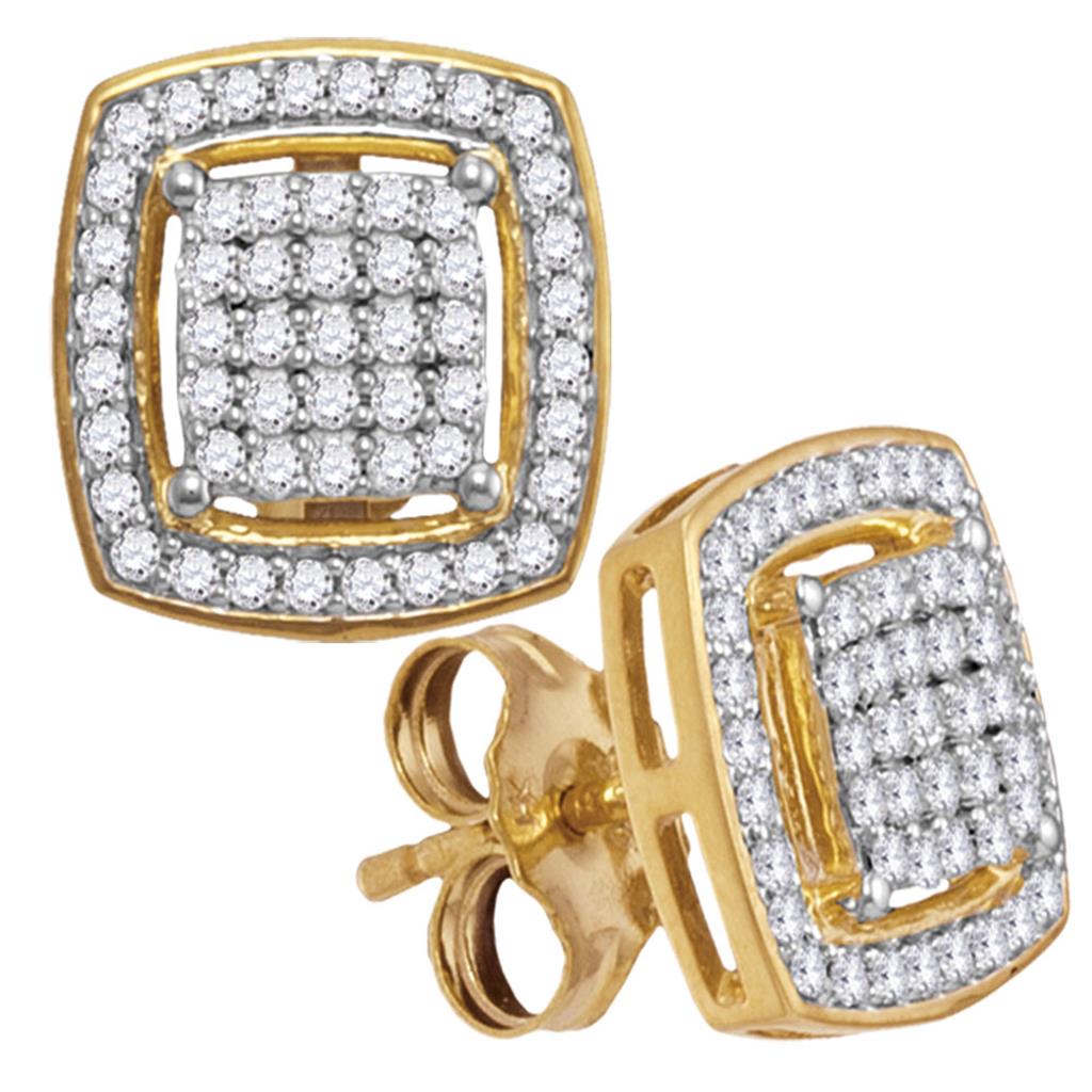 Image of ID 1 10k Yellow Gold Round Diamond Square Frame Cluster Earrings 1/3 Cttw