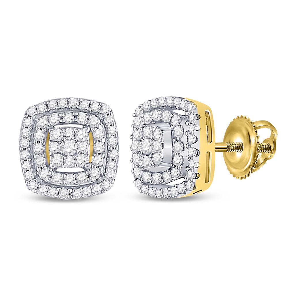 Image of ID 1 10k Yellow Gold Round Diamond Square Frame Cluster Earrings 1/4 Cttw
