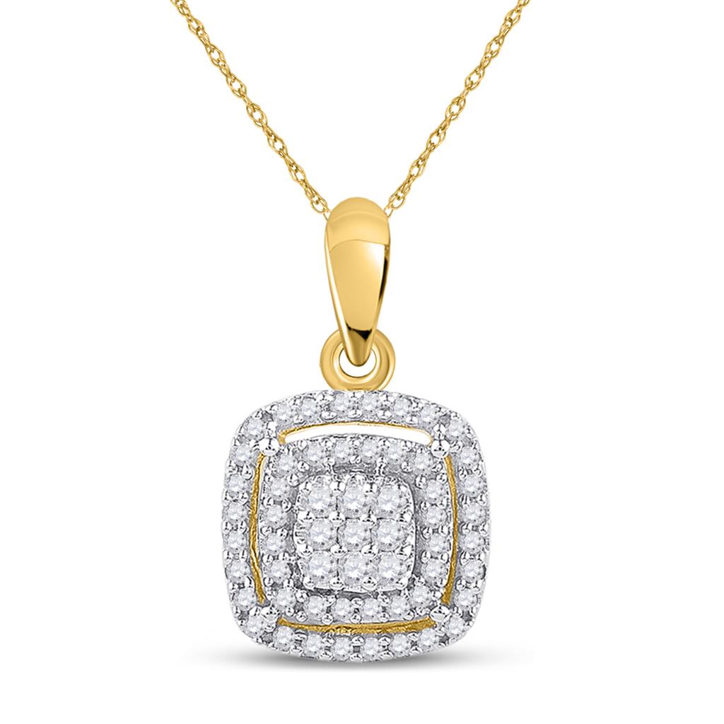 Image of ID 1 10k Yellow Gold Round Diamond Square Frame Cluster Pendant 1/4 Cttw