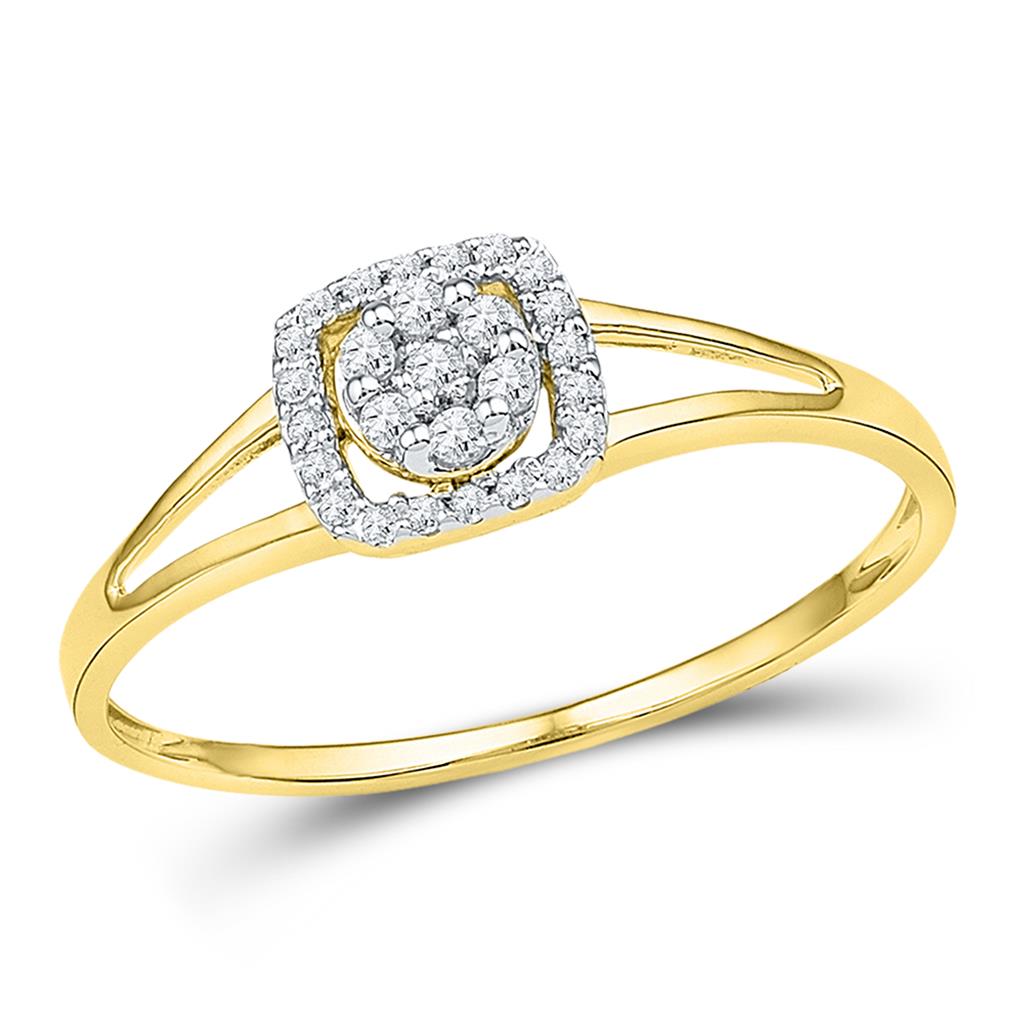 Image of ID 1 10k Yellow Gold Round Diamond Square Frame Cluster Ring 1/10 Cttw