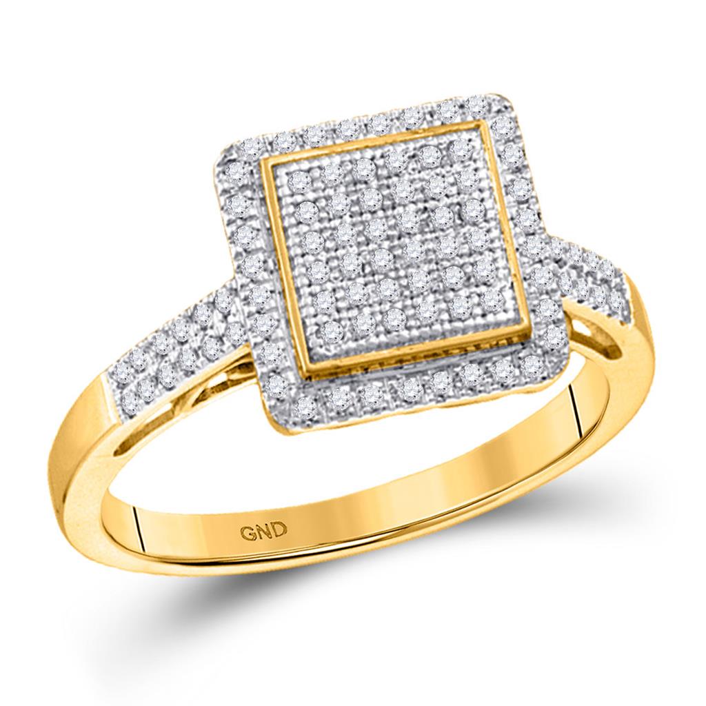 Image of ID 1 10k Yellow Gold Round Diamond Square Frame Cluster Ring 1/3 Cttw