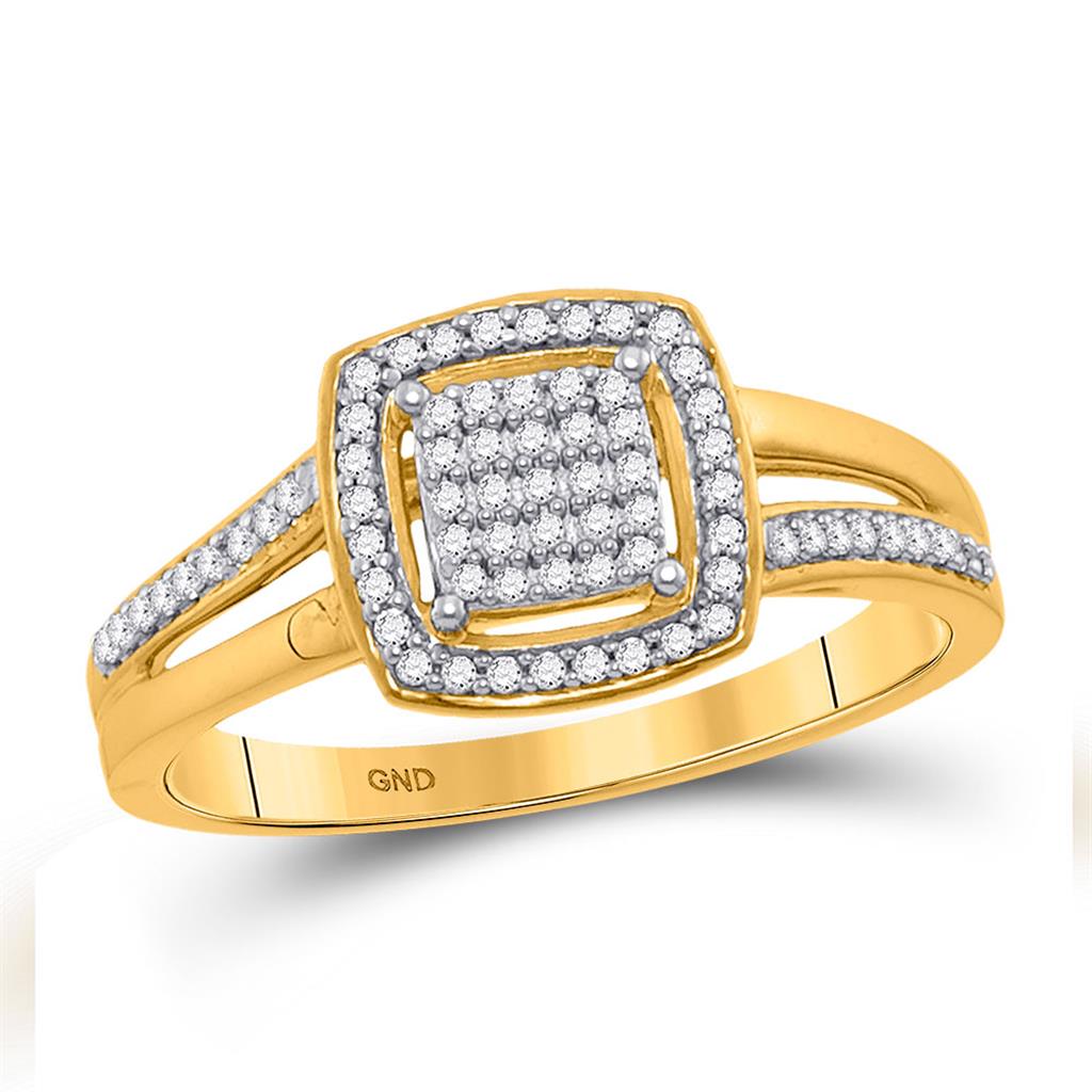 Image of ID 1 10k Yellow Gold Round Diamond Square Frame Cluster Ring 1/5 Cttw