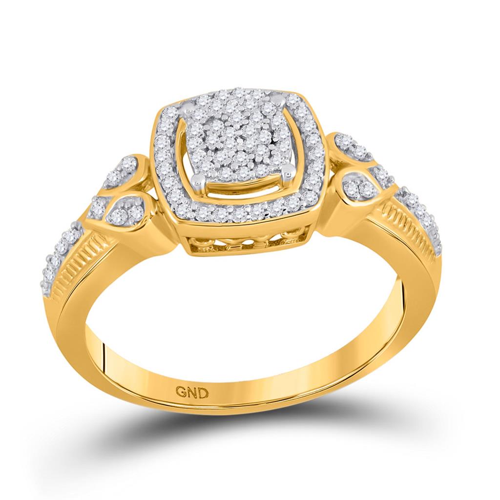 Image of ID 1 10k Yellow Gold Round Diamond Square Halo Cluster Ring 1/5 Cttw