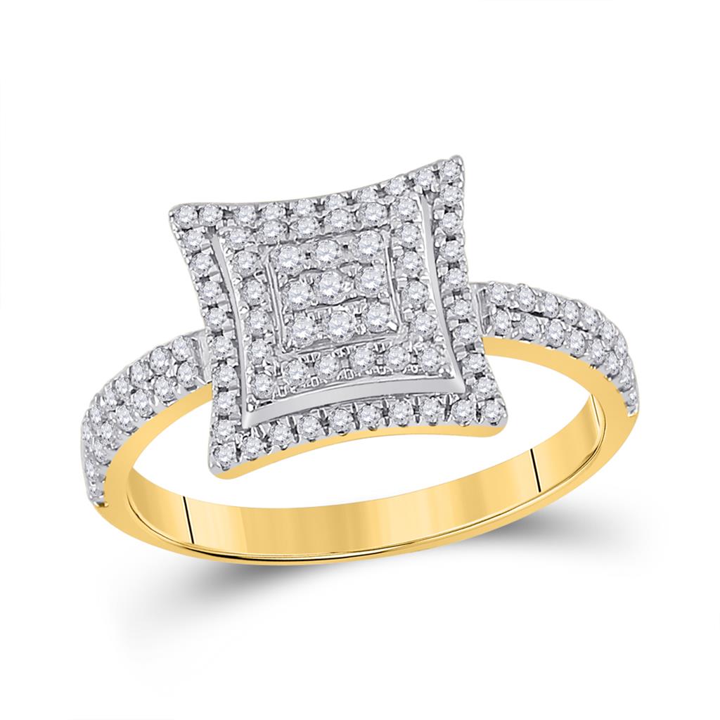 Image of ID 1 10k Yellow Gold Round Diamond Square Kite Cluster Ring 1/2 Cttw
