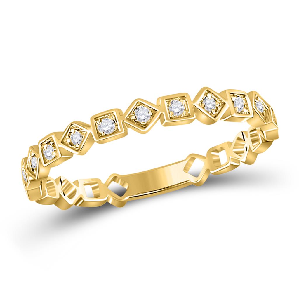 Image of ID 1 10k Yellow Gold Round Diamond Squares Stackable Band Ring 1/10 Cttw