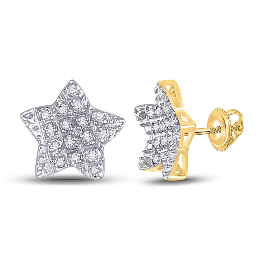 Image of ID 1 10k Yellow Gold Round Diamond Star Earrings 1/10 Cttw