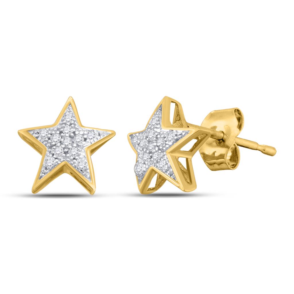 Image of ID 1 10k Yellow Gold Round Diamond Star Earrings 1/20 Cttw