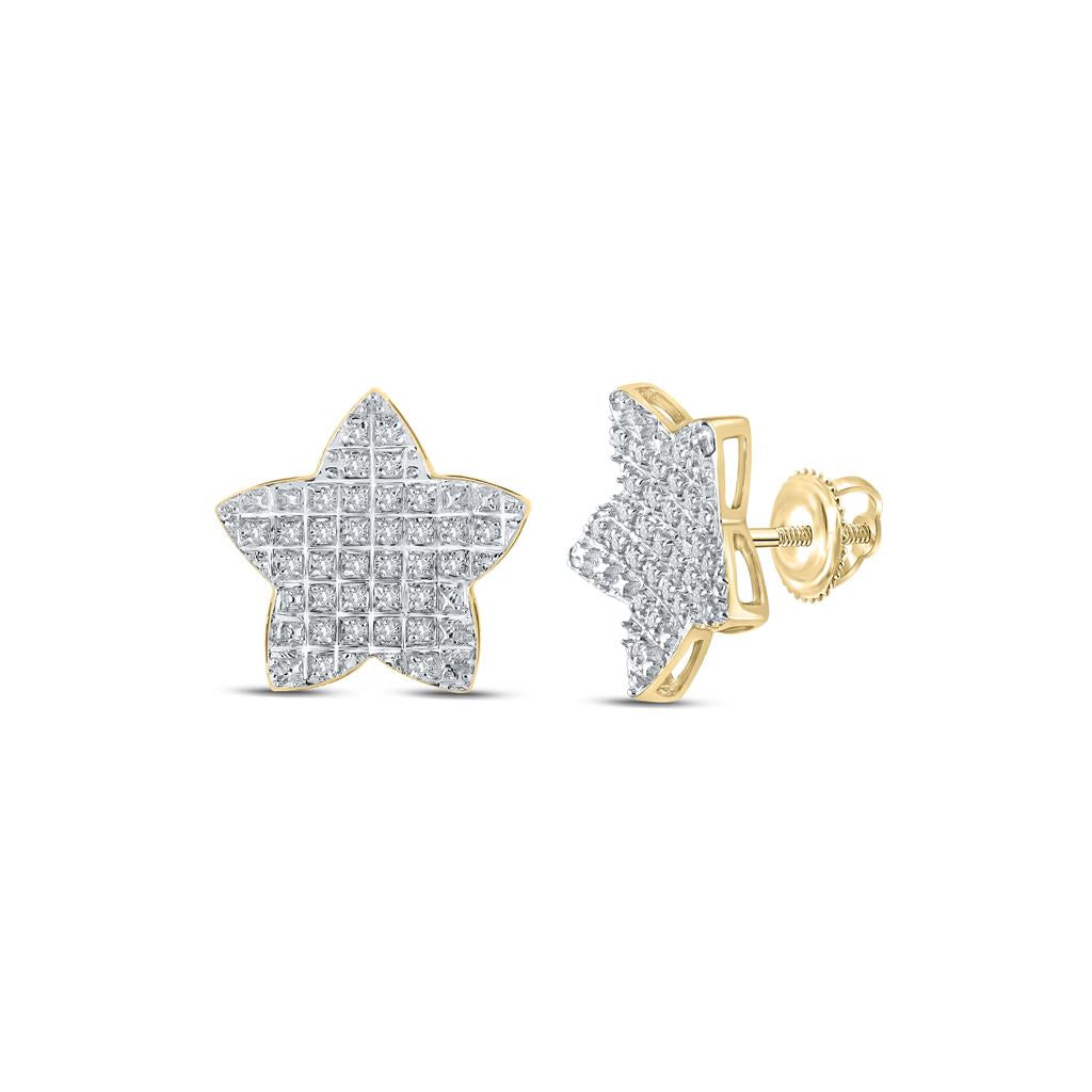 Image of ID 1 10k Yellow Gold Round Diamond Star Earrings 1/5 Cttw