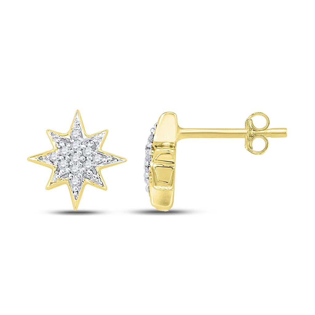 Image of ID 1 10k Yellow Gold Round Diamond Starburst Earrings 1/10 Cttw