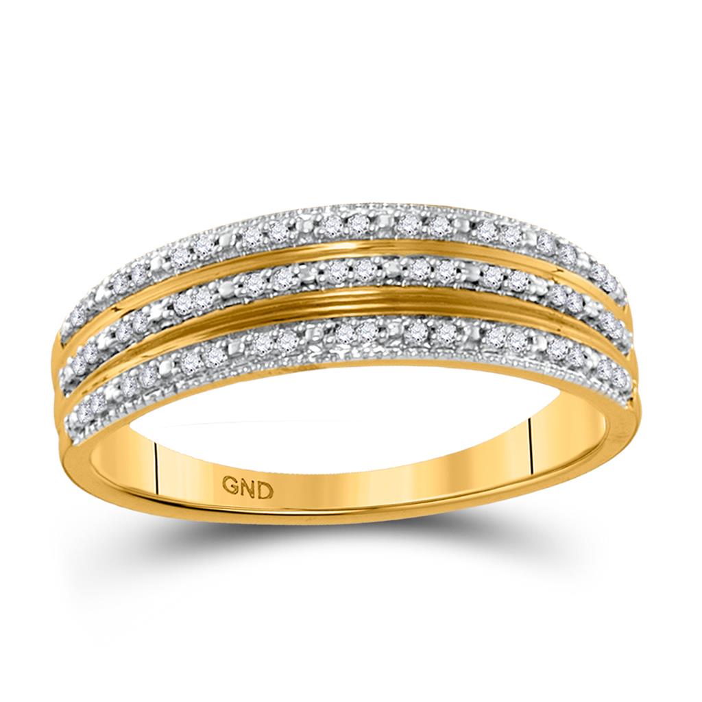 Image of ID 1 10k Yellow Gold Round Diamond Striped Band Ring 1/6 Cttw