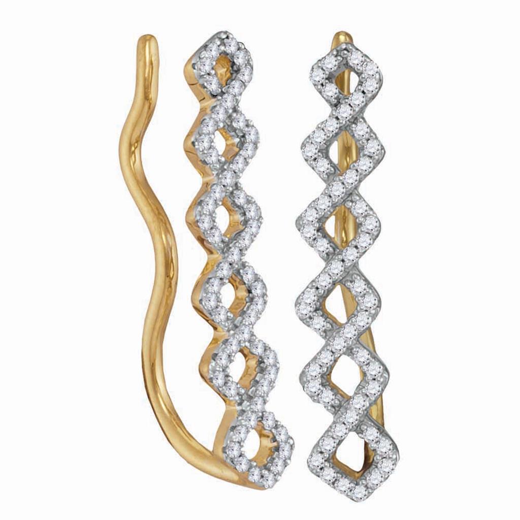 Image of ID 1 10k Yellow Gold Round Diamond Symmetrical Climber Earrings 1/4 Cttw