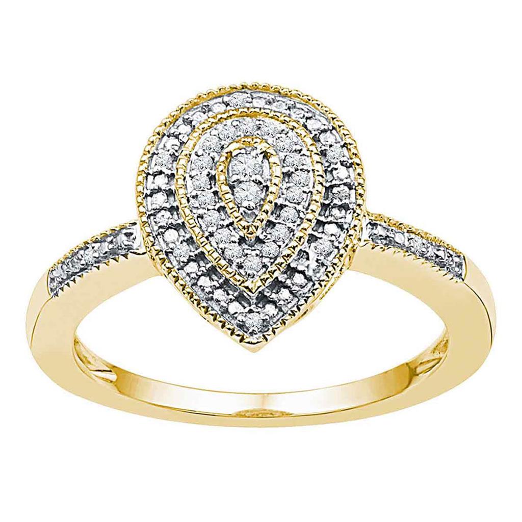 Image of ID 1 10k Yellow Gold Round Diamond Teardrop Cluster Ring 1/10 Cttw