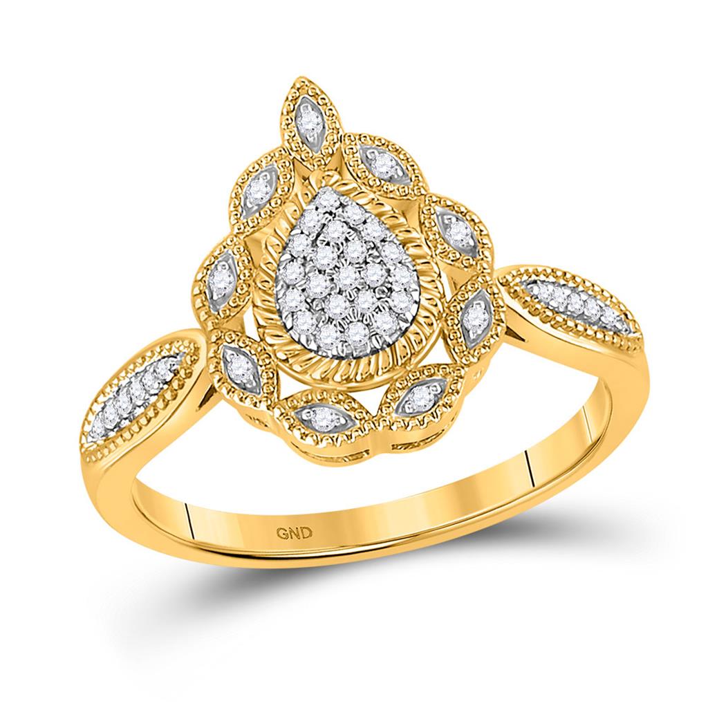 Image of ID 1 10k Yellow Gold Round Diamond Teardrop Cluster Ring 1/8 Cttw