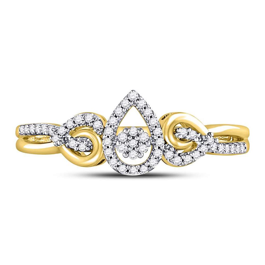 Image of ID 1 10k Yellow Gold Round Diamond Teardrop Curl Cluster Ring 1/10 Cttw