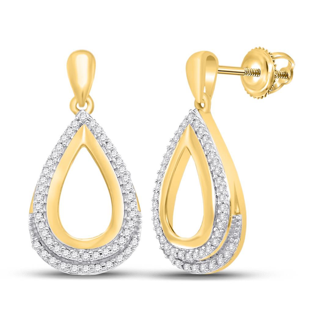 Image of ID 1 10k Yellow Gold Round Diamond Teardrop Dangle Earrings 1/4 Cttw