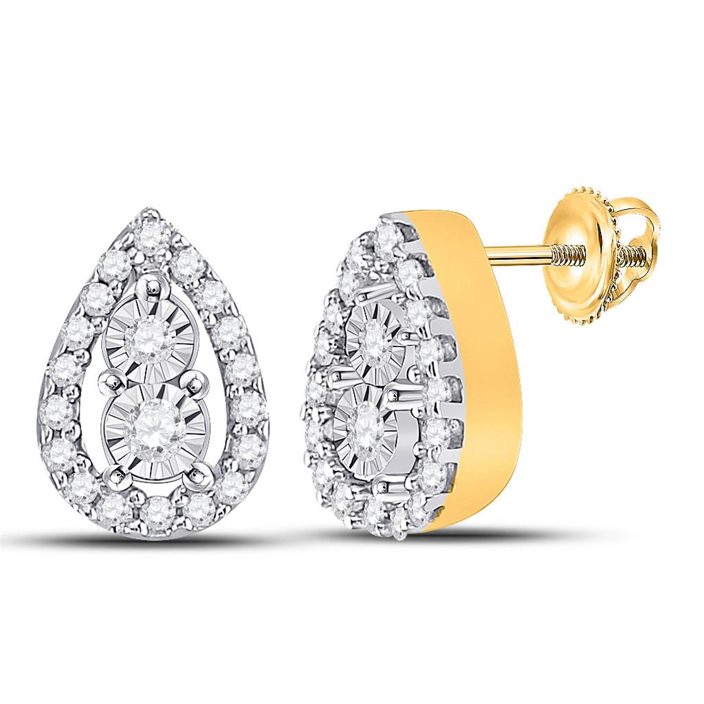 Image of ID 1 10k Yellow Gold Round Diamond Teardrop Earrings 1/8 Cttw