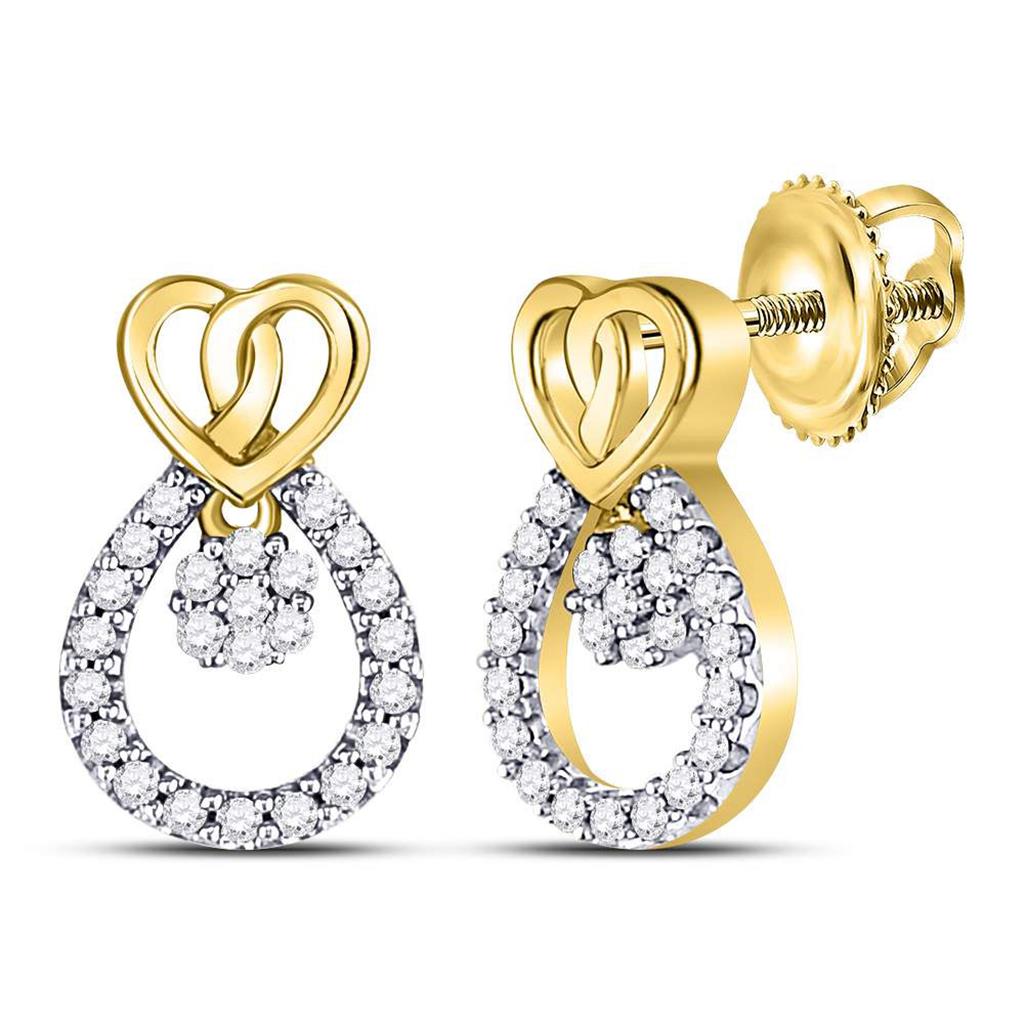 Image of ID 1 10k Yellow Gold Round Diamond Teardrop Heart Earrings 1/6 Cttw