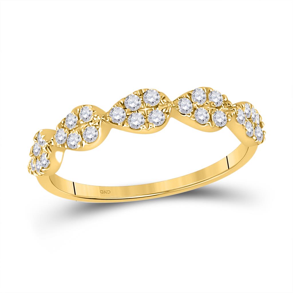 Image of ID 1 10k Yellow Gold Round Diamond Teardrop Stackable Band Ring 1/3 Ctw