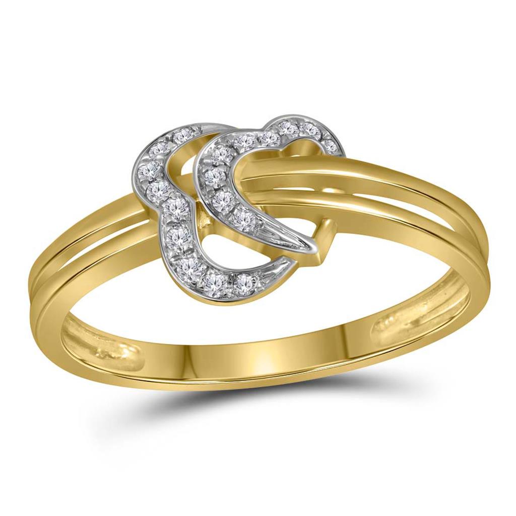 Image of ID 1 10k Yellow Gold Round Diamond Threaded Heart Ring 1/12 Cttw