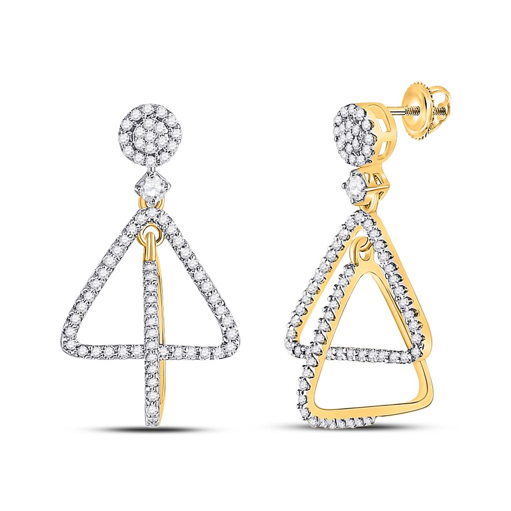 Image of ID 1 10k Yellow Gold Round Diamond Triangle Dangle Earrings 3/8 Cttw