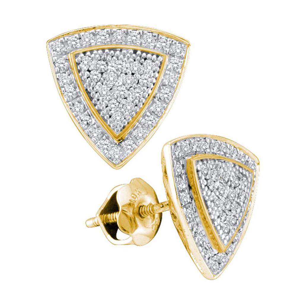 Image of ID 1 10k Yellow Gold Round Diamond Triangle Frame Cluster Earrings 1/4 Cttw